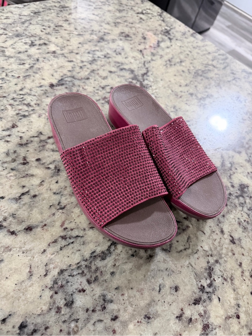 Fitflop Pink Rhinestone Slide Sandals